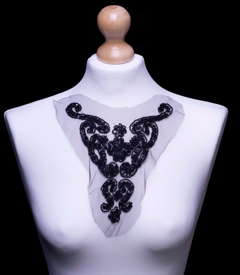 Bugle Bead Sequin Black Neckline Applique - Click Image to Close